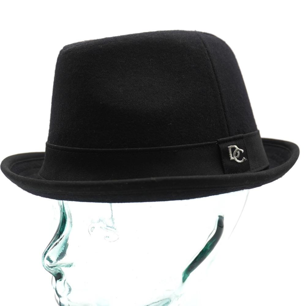 Cremieux Black Wool Fedora Hat Size S/M Short Brim Trilby DC Logo